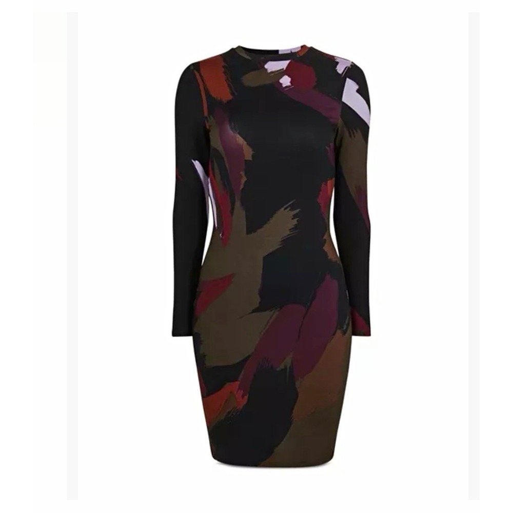 Ted Baker Multicolor Abstract Long Sleeve Crew Neck Bodycon Sheath Dress Size 6